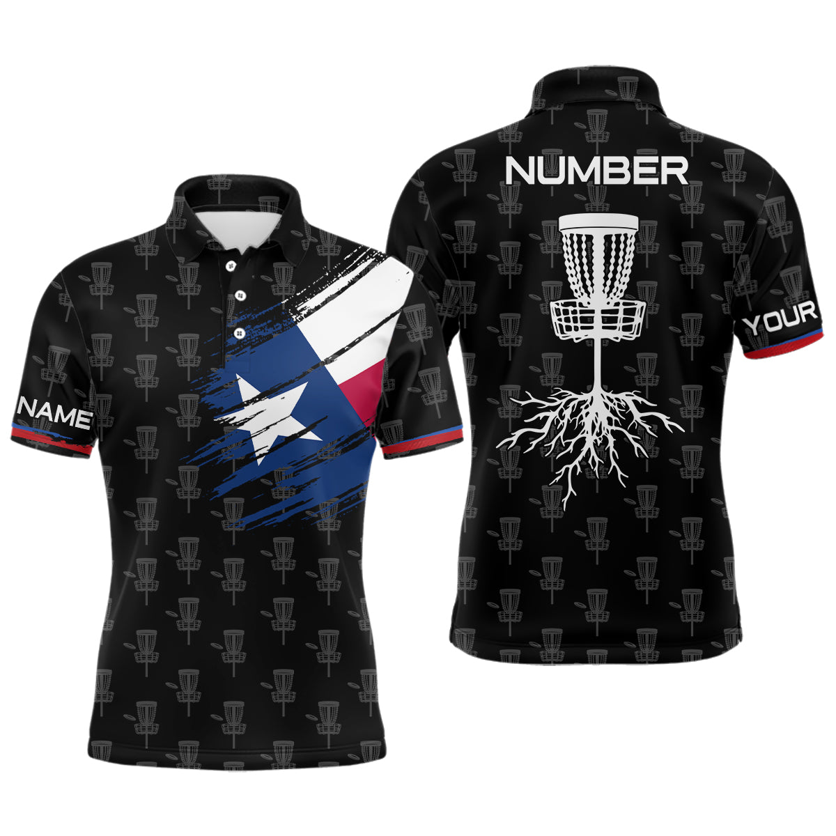 Mens Disc Golf Shirt Texas Flag Basket Tree Customized Patriotic Disc Golf Shirts For Men LDT1482