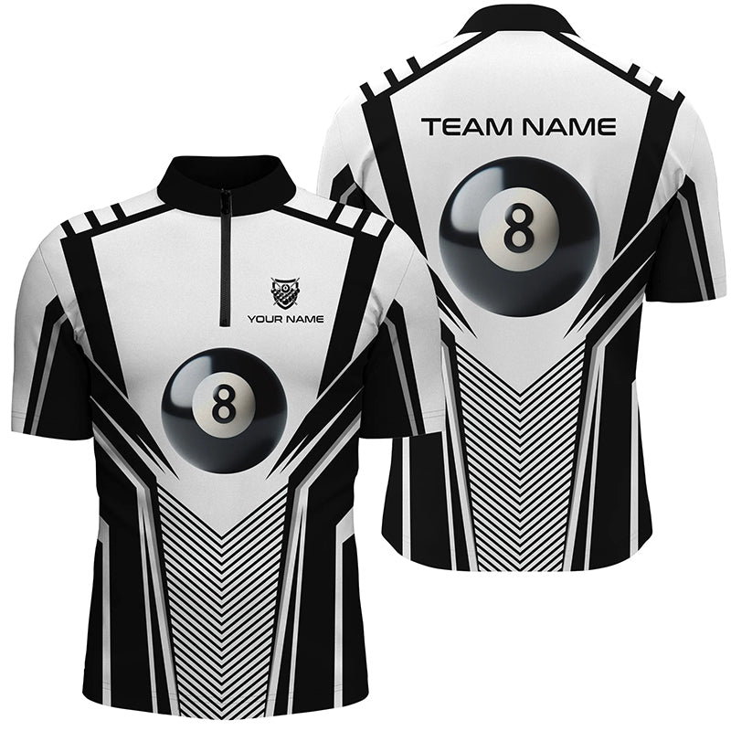 Personalized White Black 8 Ball Billiard 3D Quarter-Zip Shirts For Men, Pool Billiard Balls Jerseys VHM1036