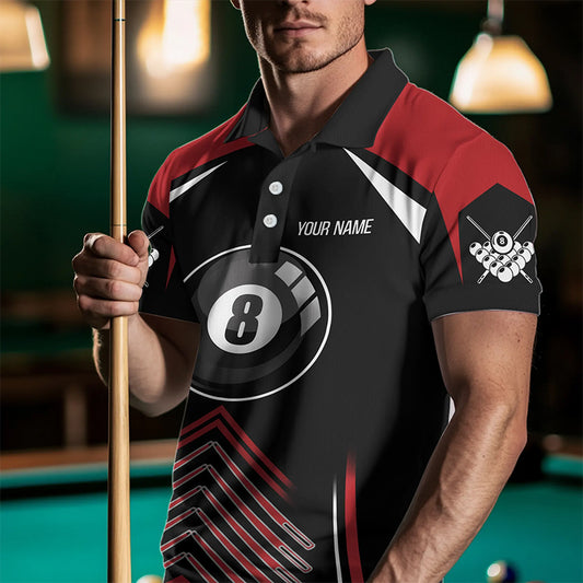 Personalized Billiard Ball Red Black Version Polo Shirts For Men, Custom Billiard Jerseys VHM0014