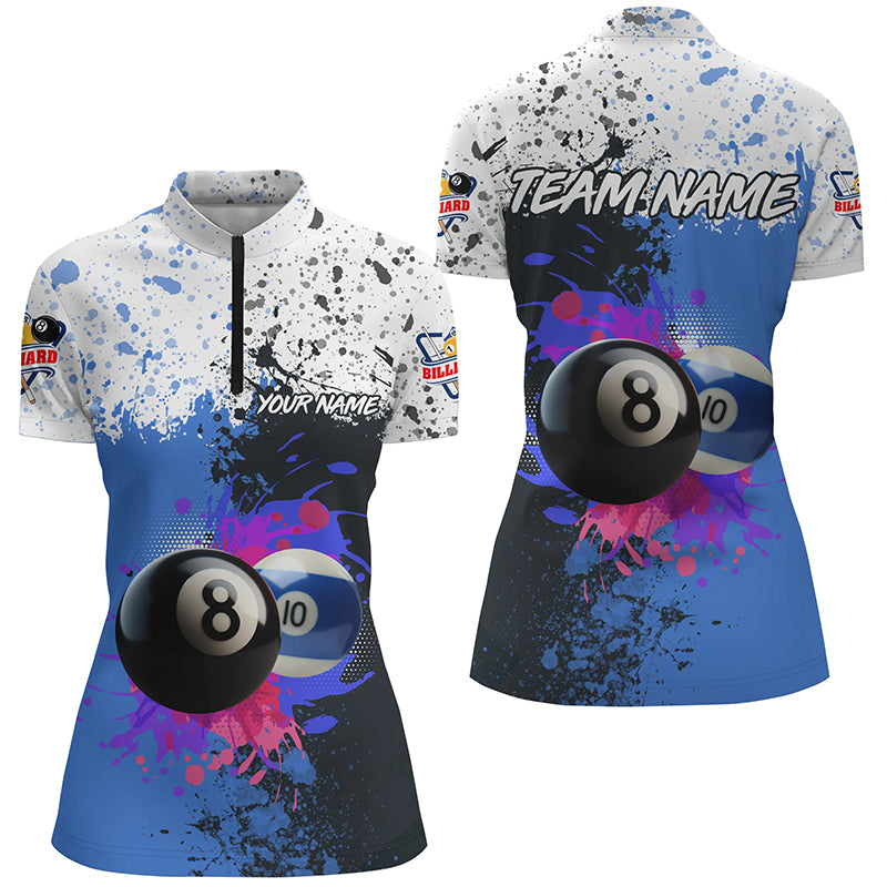 Billiard 8 Ball & 10 Ball Grunge Style Custom Women Quarter-Zip Shirt, Billiard Attire Jerseys TDM1396