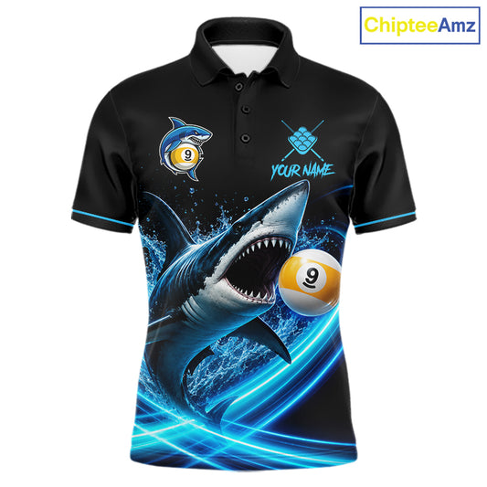 Black And Blue 9 Ball Shark Billiard League Shirts For Men Custom Pool Team Jersey Polo & 1/4 Zip TDM7166
