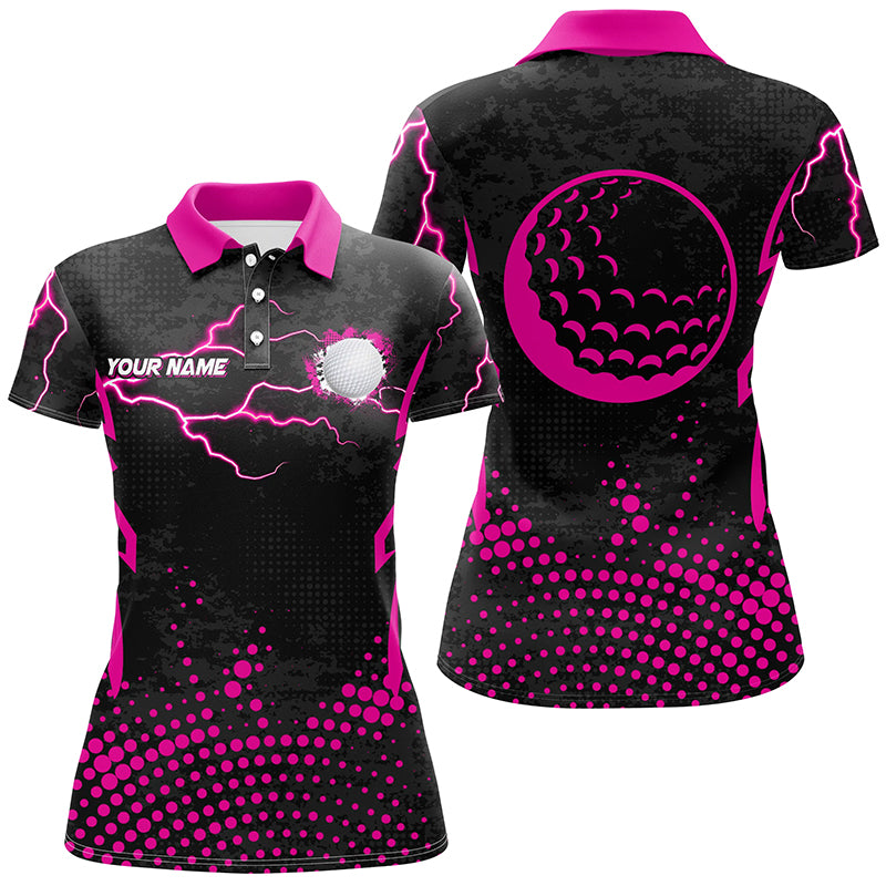 Personalized Pink Golf Ball Point Pattern Custom Womens Golf Polo Shirts, Team Ladies Golf Apparel TDM1980