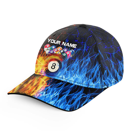 Billiard 8 Ball Water Fire Personalized Name 3D Billiard Caps Custom Pool League Hats For Player TDM1077