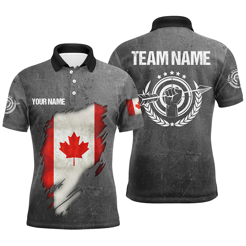 Personalized Grunge Canada Archery Men Polo Shirts, Custom Canadian Flag Shirts For Archers TDM1385