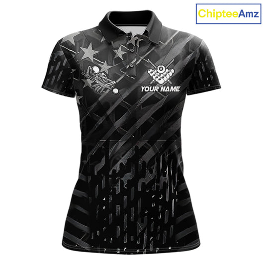 Black American Flag Skull 8 Ball Billiard Pool Shirts For Women Custom Billiard League Team Jersey TDM7227