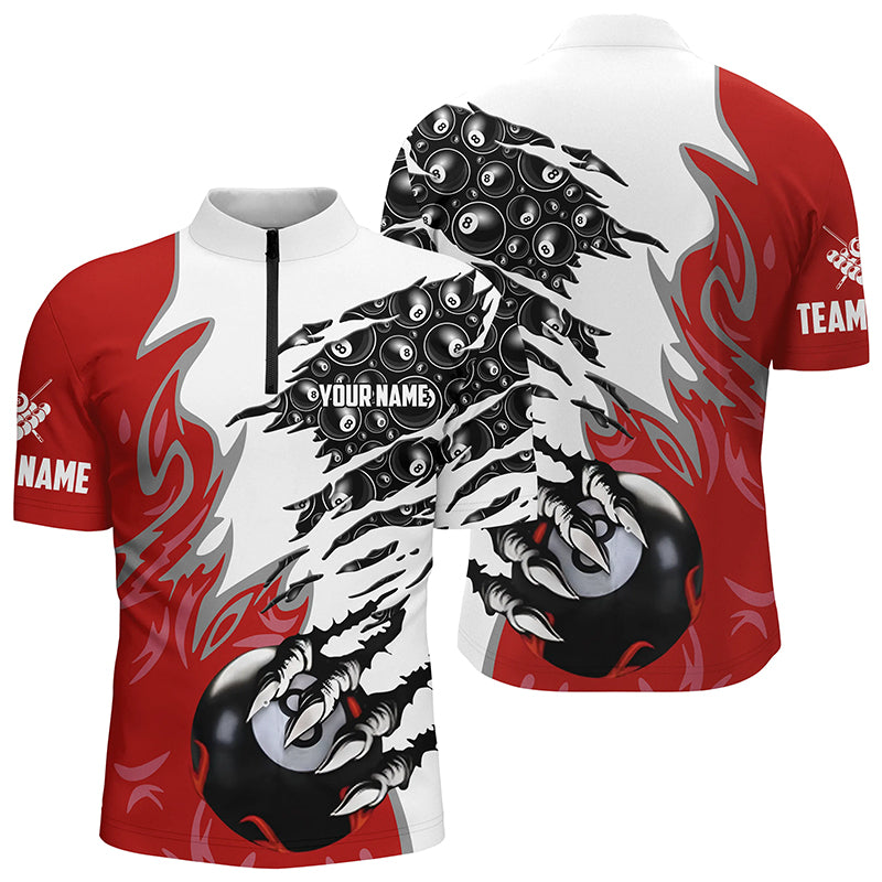 Personalized Claw 8 Ball Pool Red 3D Billiard Men Quarter-Zip Shirts, Billiard Apparel TDM0574