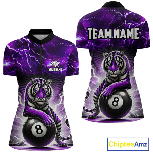 Lightning Thunder Tiger Custom Purple 8 Ball Pool Shirts For Women, Billiard Team League Jerseys TDM4815