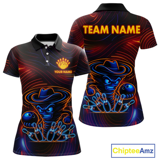 Funny Neon Tornado Pin Bowling Shirt For Women Custom Bowling Team Jersey Polo & 1/4 Zip TDM6148