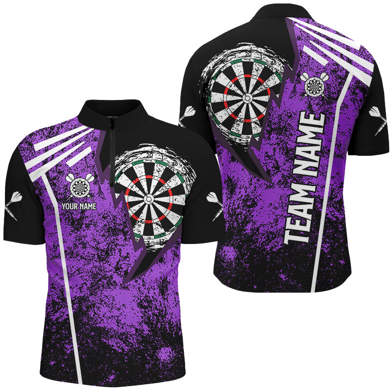Personalized Grunge Men Darts Polo & Quarter Zip Shirts Custom Retro Darts Team Jerseys | Purple TDM2568