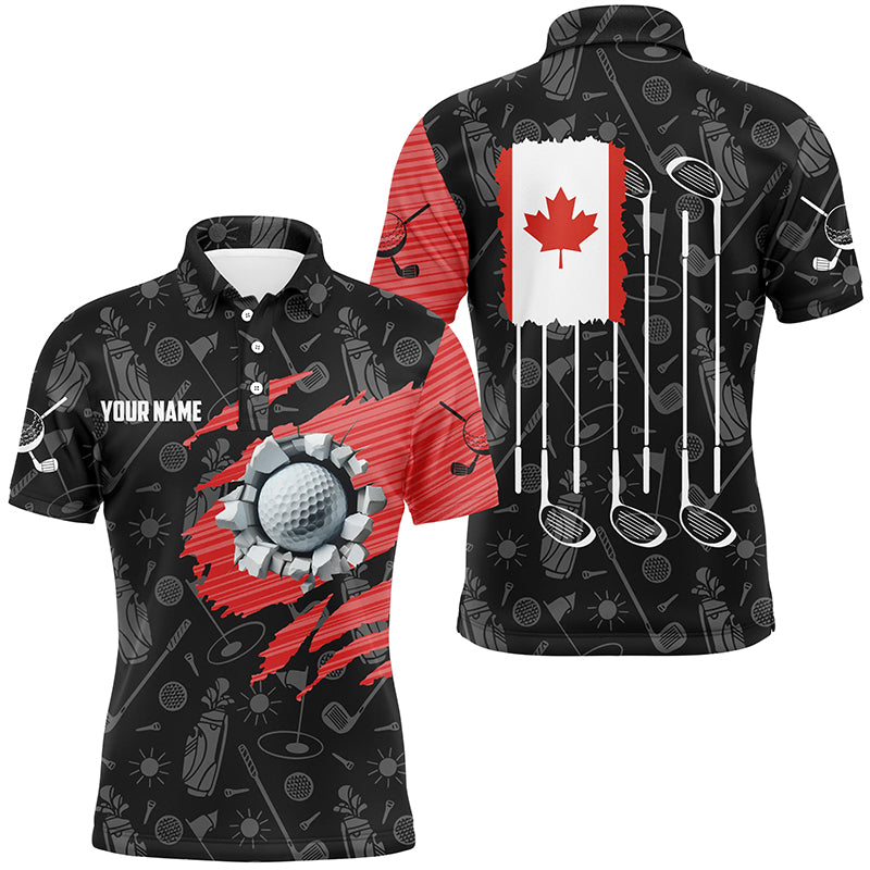 Retro Canada Flag Crack Golf Balls Custom Men Golf Polo Shirts, Patriotic Golf Shirts For Men TDM1890