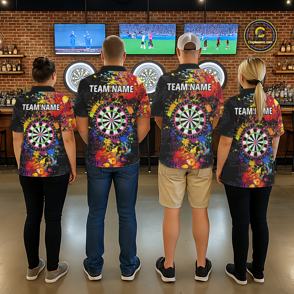 Personalized Dartboard Colorful Paint Custom Black Darts Shirts For Men, Grunge Style Darts Jerseys TDM1894