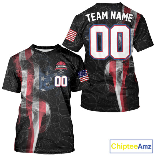 Personalized American Flag Smoke Basketball T Shirt Custom Patriotic Basketball Team Jersey TDM5801