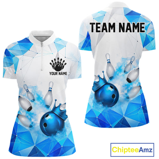 Bowling-themed quarter zip shirt with geometric design, customizable your name and team name