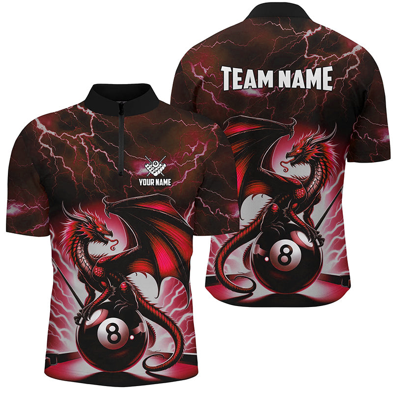 Lightning Thunder Dragon Custom Red 8 Ball Pool Shirts For Men, Billiard Team League Jerseys TDM1757