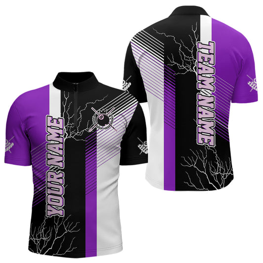 Personalized Black Purple Billiard Polo & 1/4 Zip For Men Custom 8 Ball Pool Billiard Team Jersey TDM3690