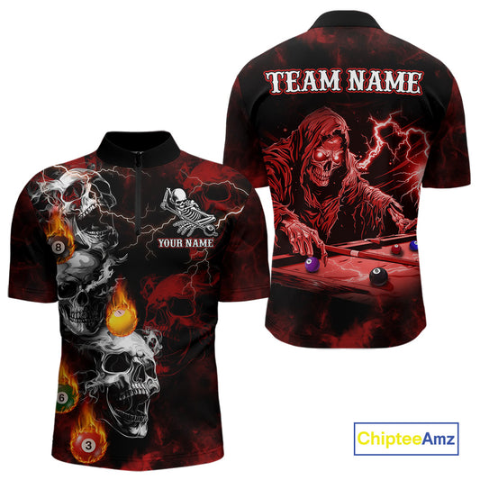 Personalized Red Smoke Skull Billiard Shirts For Men Custom Grim Reaper Billiard Jerseys TDM3869