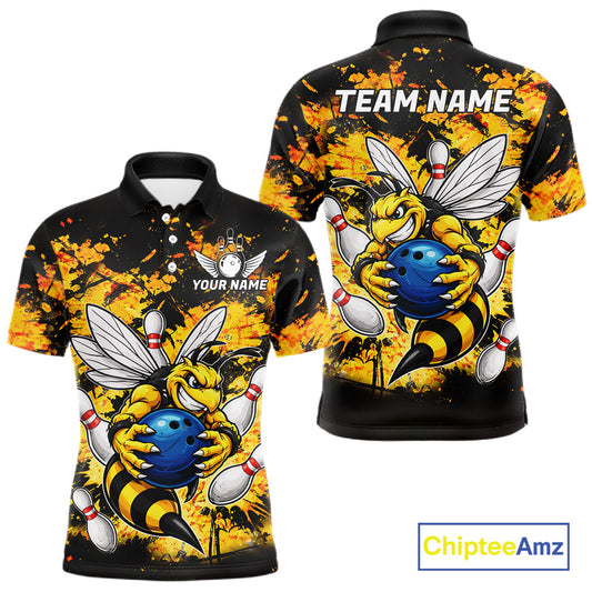 Funny Bee Custom Grunge Yellow Black Bowling Shirt For Men, Bowling Team Jersey Polo & 1/4 Zip TDM6162