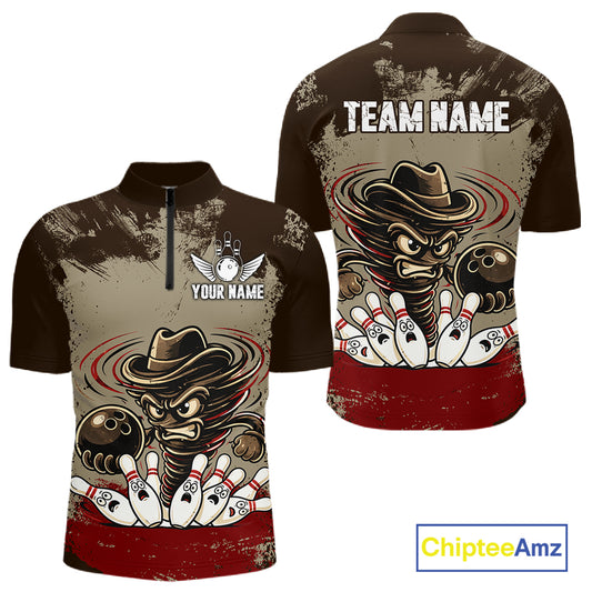 Funny Tornado Grunge Bowling Shirt For Men Custom Bowling Team Jersey Polo & Quarter Zip Shirts TDM6203