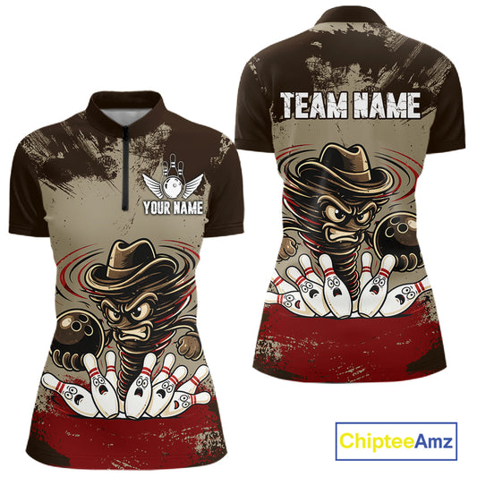 Funny Tornado Grunge Bowling Shirt For Women Custom Bowling Team Jersey Polo & Quarter Zip Shirts TDM6203