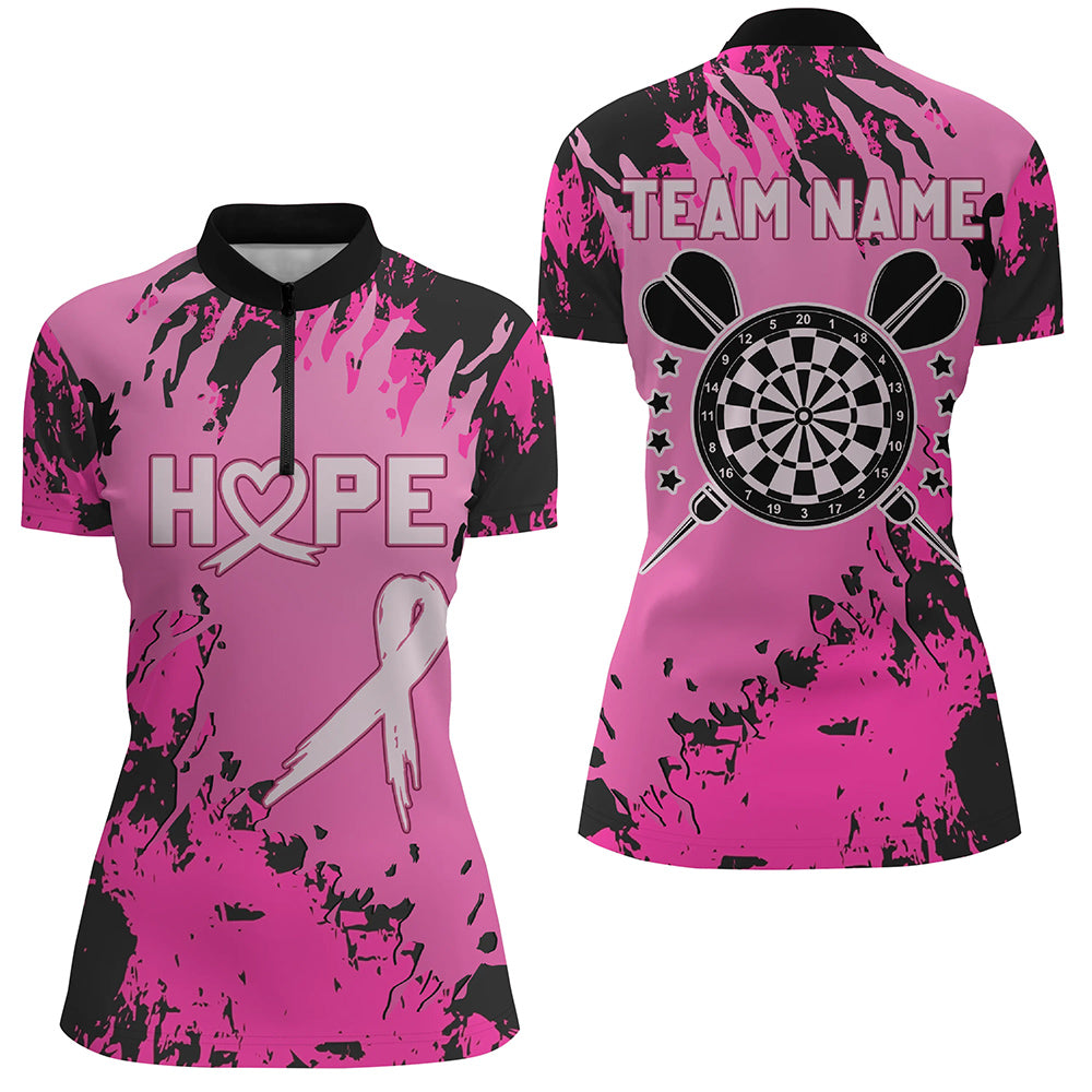 Breast Cancer Awareness Pink Grunge Camo Women Darts Polo & Quarter-Zip Shirts Custom Darts Jerseys TDM1699