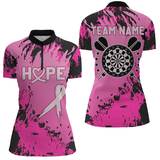 Breast Cancer Awareness Pink Grunge Camo Women Darts Polo & Quarter-Zip Shirts Custom Darts Jerseys TDM1699
