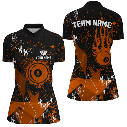 Personalized Orange Grunge Billiard Shirts For Women, Best Custom Billiard Jerseys For Pool Player TDM1914