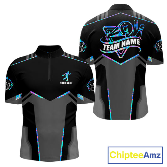 Holographic bowling quarter zip shirt for men built for league play and tournaments.