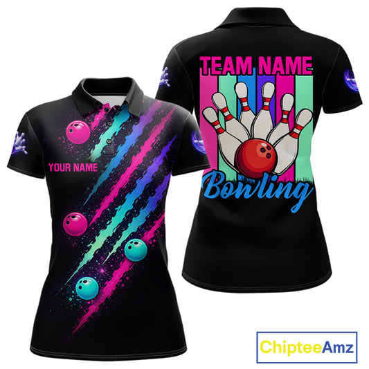 Custom Neon Bowling Shirt For Women, Funny Strike Bowling Team Jersey Polo & Quarter Zip Shirts TDM6169