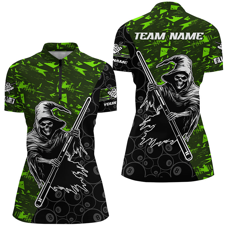Personalized Green Abstract Grim Reaper Women Billiard Shirts, Halloween Billiard Jerseys TDM2606