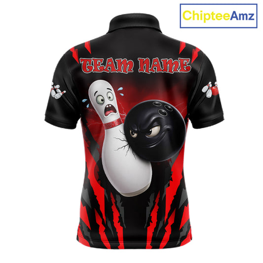 Funny Bowling Ball Custom Black And Red Bowling Shirt For Men, Bowling Team Jersey Polo & 1/4 Zip TDM6210