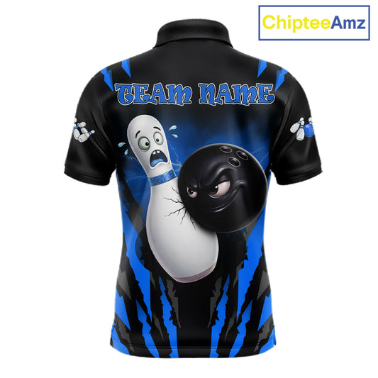 Funny Bowling Ball Custom Black And Blue Bowling Shirt For Men, Bowling Team Jersey Polo & 1/4 Zip TDM6211