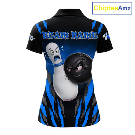 Funny Bowling Ball Custom Black And Blue Bowling Shirt For Women, Bowling Team Jersey Polo & 1/4 Zip TDM6211