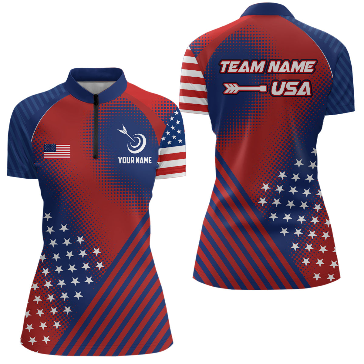 Personalized Patriotic US Flag Archery Women Quarter-Zip Shirts, Team Archery Jerseys Shirts TDM0712