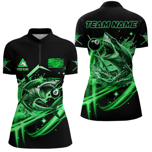 Green 8 Ball Pool Billiard Shark Polo & Quarter Zip For Women Custom Team League Billiard Jersey TDM3732