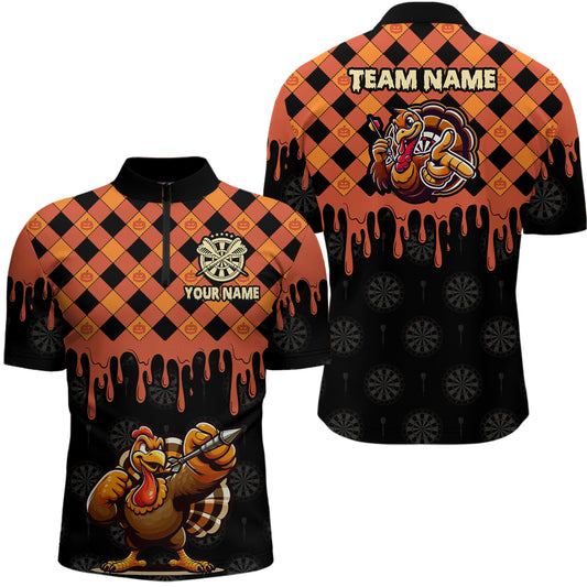 Personalized Orange Black Funny Turkey Pumpkin Dart Shirts For Men, Thanksgiving Dart Jerseys Gift TDM3016