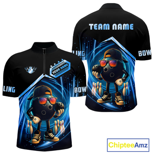Blue Funny Bowling Ball Shirt For Men Custom Bowling Jersey, Bowling Team Shirt Polo & Quarter Zip TDM5836