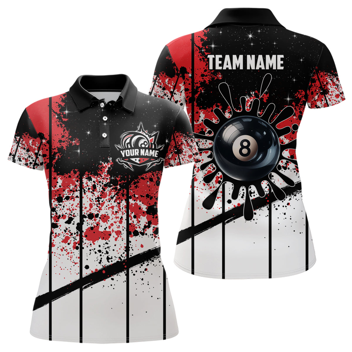Personalized Billiard 8 Ball Grunge Style Men Polo Shirts, 8 Ball Pool Billiard Attire Jerseys TDM1158