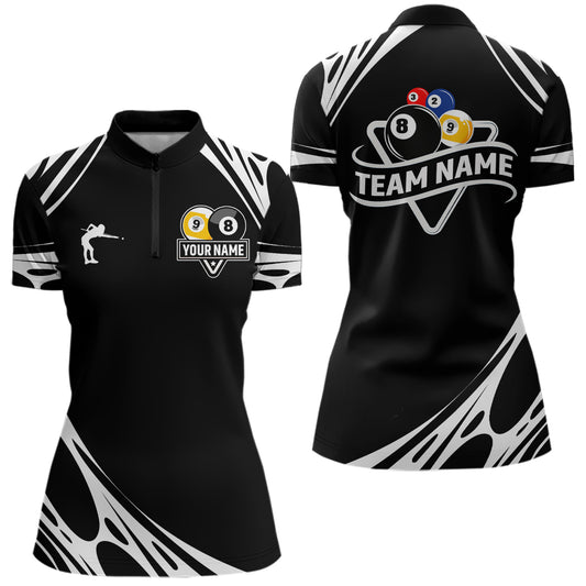 Personalized 8 Ball & 9 Ball Pool Billiard Polo, 1/4 Zip For Women Custom Team Billiard Jersey |White TDM5600