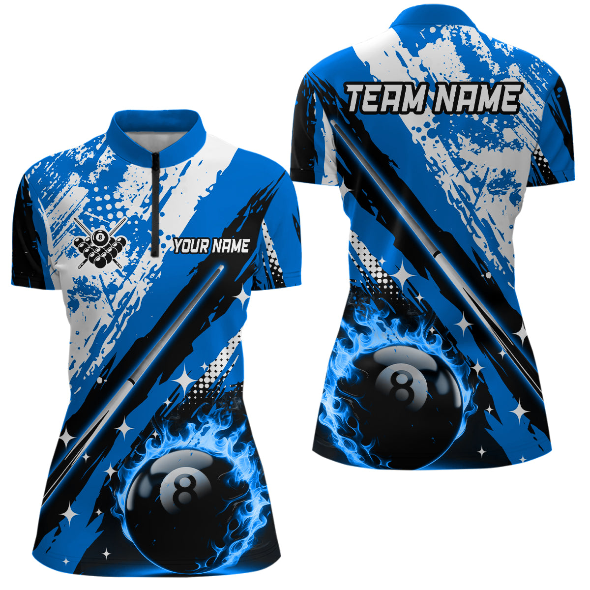 Personalized Billiard 8 Ball Pool Grunge Women Quarter-Zip Shirts, Billiard Jersey |Blue TDM1041
