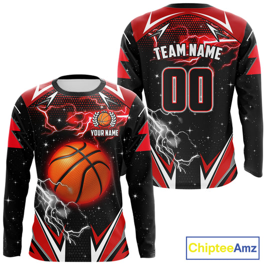Black And Red Custom Thunder Lightning Basketball Shirt, Best Basketball Jerseys Uniform TDM5671
