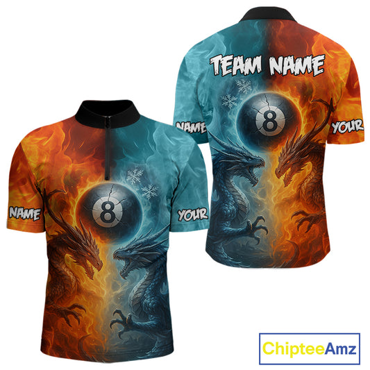 Personalized Dragon Water Fire 3D Billiard Shirt For Men Custom 8 Ball Pool Billiard Team Jerseys TDM4154