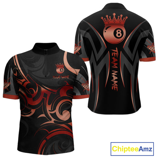 Black And Red 8 Ball Crown Tribal Billiard Shirt For Men Custom Pool Team Jersey Polo & 1/4 Zip TDM4416