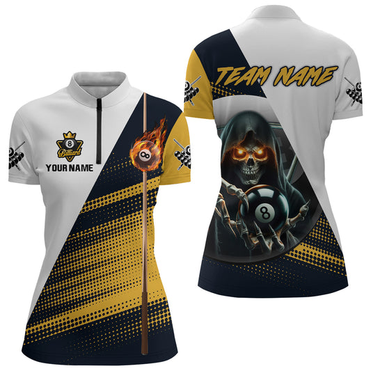 Personalized Grim Reaper 8 Ball Pool Billiard Shirts For Women, Billiard Jerseys |Yellow TDM2994