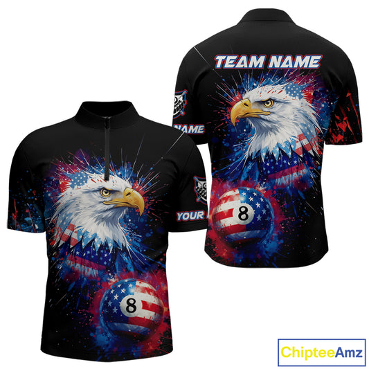 Patriotic Eagle 8 Ball Billiard Polo & 1/4 Zip For Men Custom Paint Splash Us Flag Billiard Jersey TDM5235