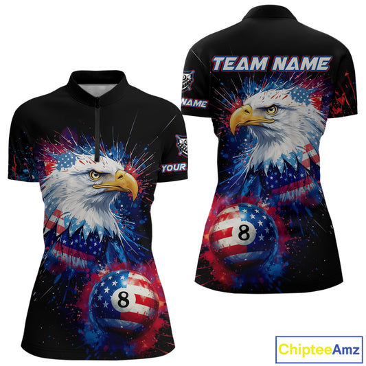 Patriotic Eagle 8 Ball Billiard Polo & 1/4 Zip For Women Custom Paint Splash Us Flag Billiard Jersey TDM5235
