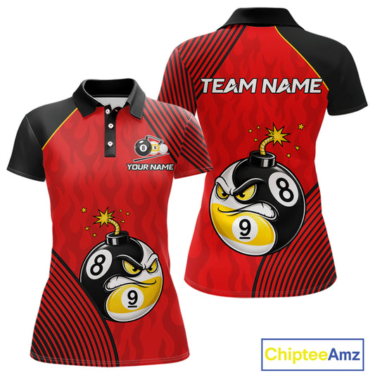 Custom Red Funny 8 Ball 9 Ball Pool Bomb Polo Shirt Designed for Personalized Billiard Team Jerseys with Vibrant Artwork and Athletic Performance Style