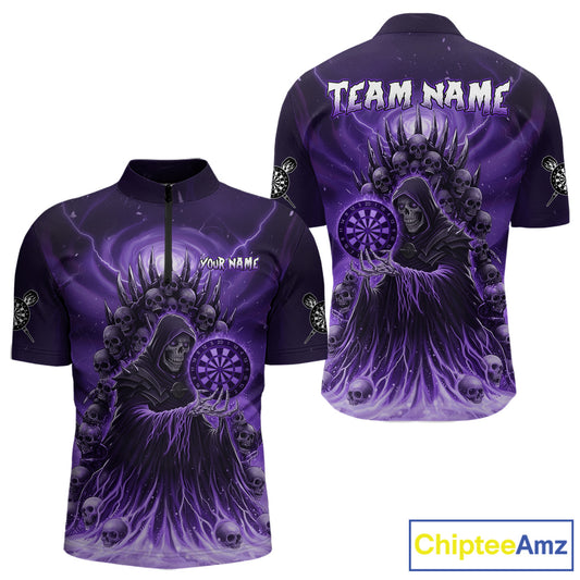 Personalized Purple Grim Reaper Darts Jersey For Men Custom Skull Darts Team Polo & Quarter Zip TDM5059