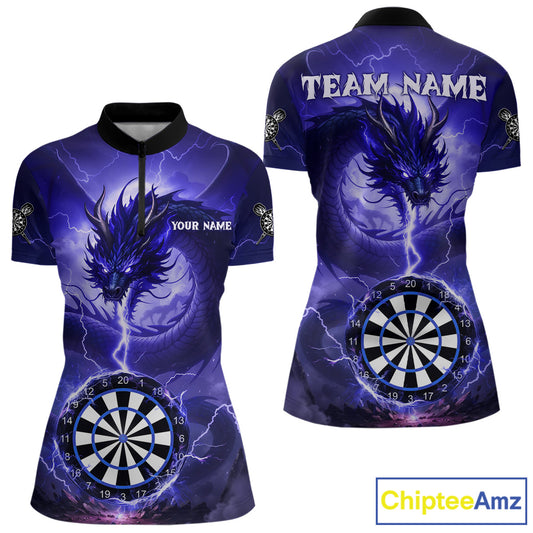 Blue Dartboard Lightning Dragon Womens Darts Shirt Custom Darts Jersey Team Polo & 1/4 Zip TDM5117