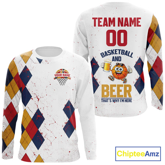 Funny Basketball And Beer Custom Argyle Basketball Shirt, Personalized Basketball Jersey For Team TDM5786