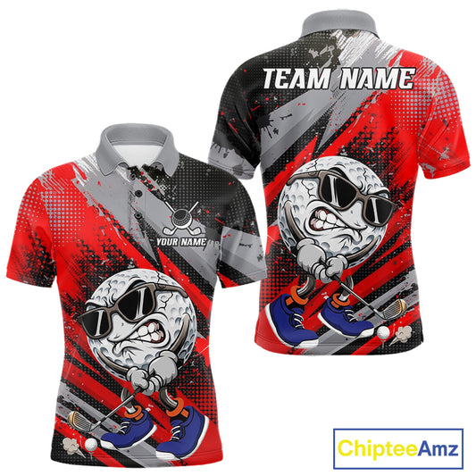 Funny Golfer Mens Golf Polo Shirts Custom Red And Grey Grunge Golf Team Outfits Golf Gifts NYN3963